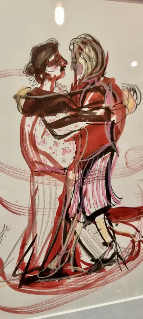 Milonga Tango Tanz Paar rote und schwarze Tusche