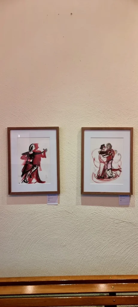 Milonga Tango Tanz Paar rote und schwarze Tusche